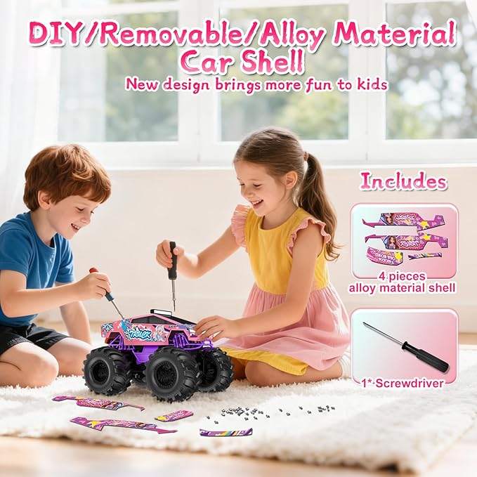 Remote Control Car for Girls1:18 Pink Monster Truck Toys Amphibious RC Cars 2.4 GHz Waterproof RC Trucks 4WD All Terrain Off-Road Pickup Girls Toys for 6-12 Year Old Kids Christmas Birthday Gifts