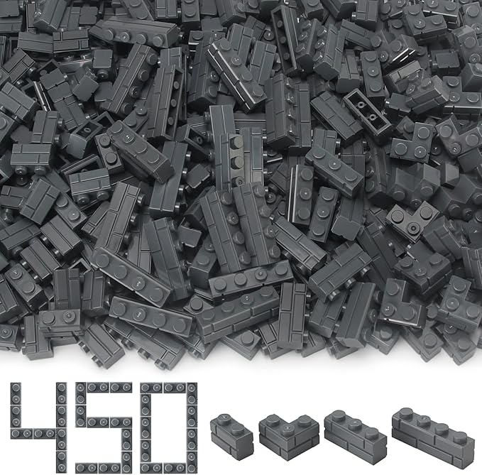Feleph Masonry Bricks Set 450 Pcs Wall Building Accessories Diverse Creative Construction Bulk Parts and Pieces Blocks Toy Compatible with Classic Major Brands (Dark Gray)