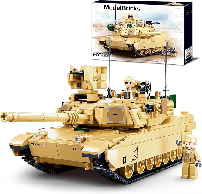 WW2 Army Tank M1A2 Main Battle Tank Military Model Toy Kits Inspired M1A2 Abrams Brick Building Set Including 2 Soldier Minifigures Gifts for 6-12 Year Old Kids Compatible with Lego 781 PCS1