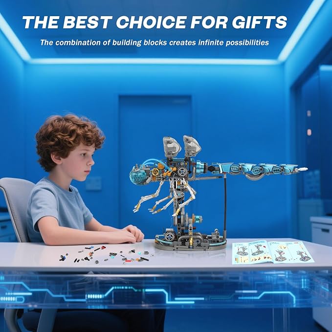 Mechanical Dragonfly Building Blocks STEM Kit - Insect Animal World Model with LED Light &amp Display Stand Educational Toys for Boys Ages 12+ &amp Adults and Kids Creative Birthday Gift