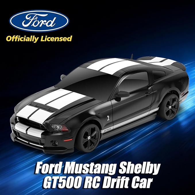 YONCHER RC Drift Car Remote Control Car for Kids Ford Mustang Shelby GT500 Officially Licensed 1:24 20KM/H 4WD with Lights Fast Racing Toy Car for Boys Girls Black