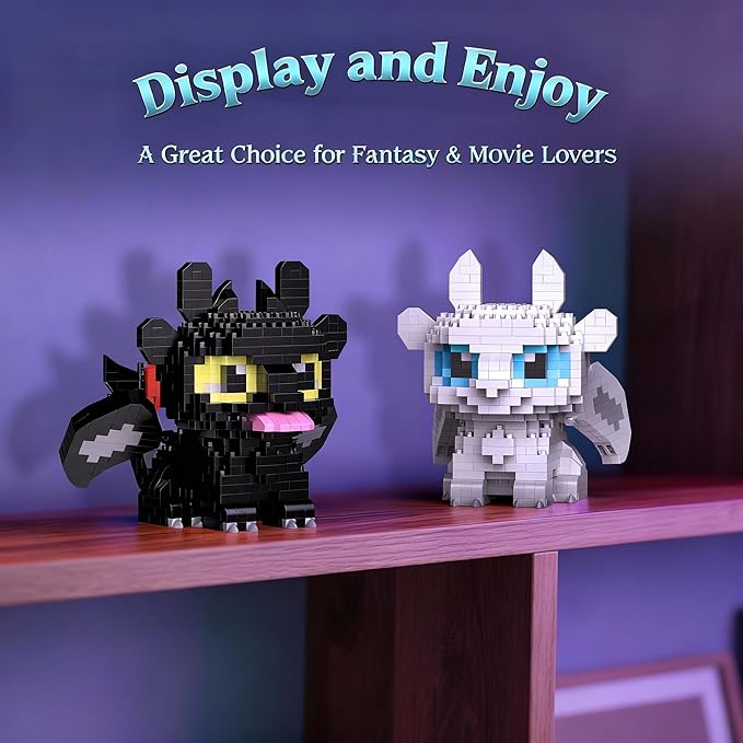 Micro Dragon Building Set 1158 PCS Fantasy Black and White Dragons Creative Micro Bricks Kit with Movable Wings Birthday