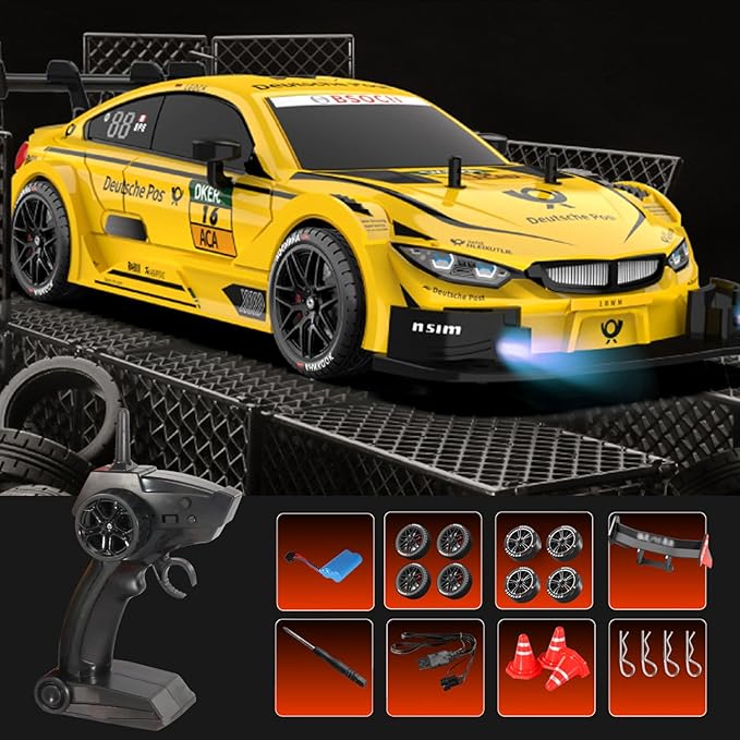 GoolRC RC Drift Car 1:16 Scale 4WD 40KM/H High Speed RC Racing Car 2.4GHz Electric Sport Drifting with Headlight Drifting &amp Racing Tires for Adults (Yellow)
