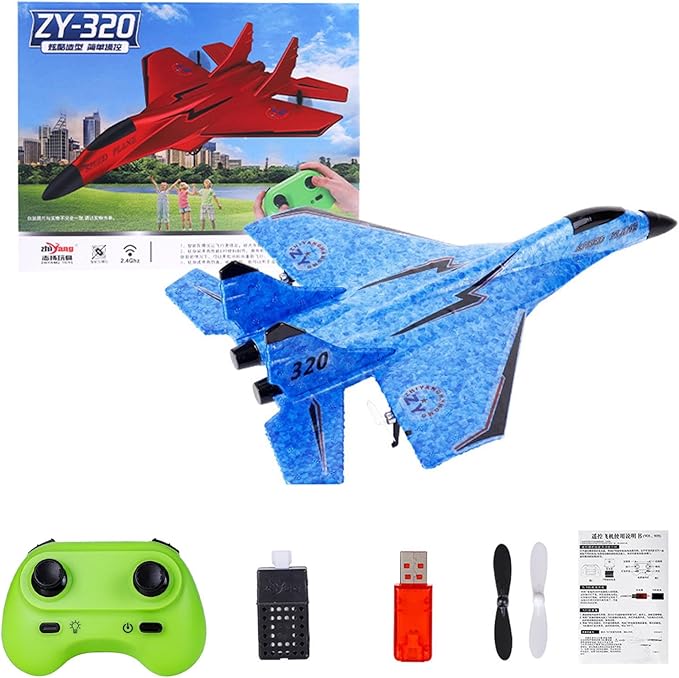 SU-35 Rc Model Fighter Jet with LED Lights | 2.4 Ghz Rc Remote Control Fighter Jet Glider with 3-Axis Gyro EPP Foam Twin-Motor Luminous Strip Easy to Fly &amp Crash-Resistant RC Aircraft (Blue)