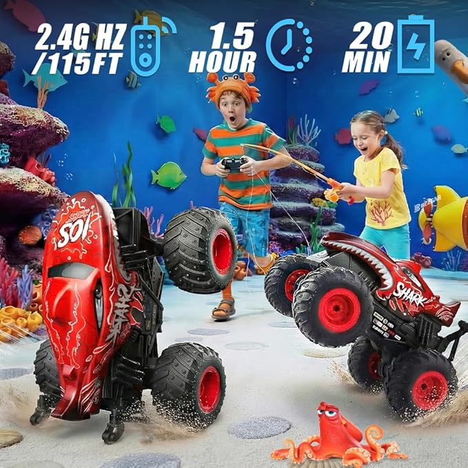 BEZGAR Monster Truck Toys Remote Control Monster Truck with Dancing Spins Lights &amp Music 1:20 Remote Control Car for Boys 4-7 5 6 7 8 9 10 +Year Old Boys Birthday Gifts (Red)