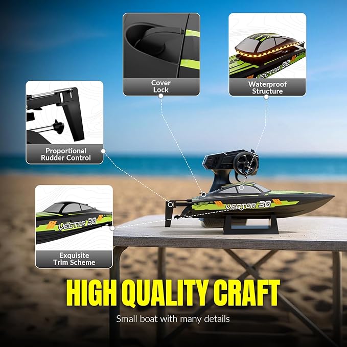 volantexrc RC Remote Control Boat for Pool2.4Ghz Control RC Boats for Adults Lake Electric Boat with Water Cooling System 2Rechargeable Batteries (Green)