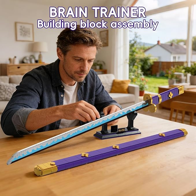Anime Sword Building Set 936 Pieces Yamato Sword Model with Scabbard &amp Stand Japanese Samurai Cosplay Prop Construction Toy Hell King Style Blade Gift for Adults and Teens