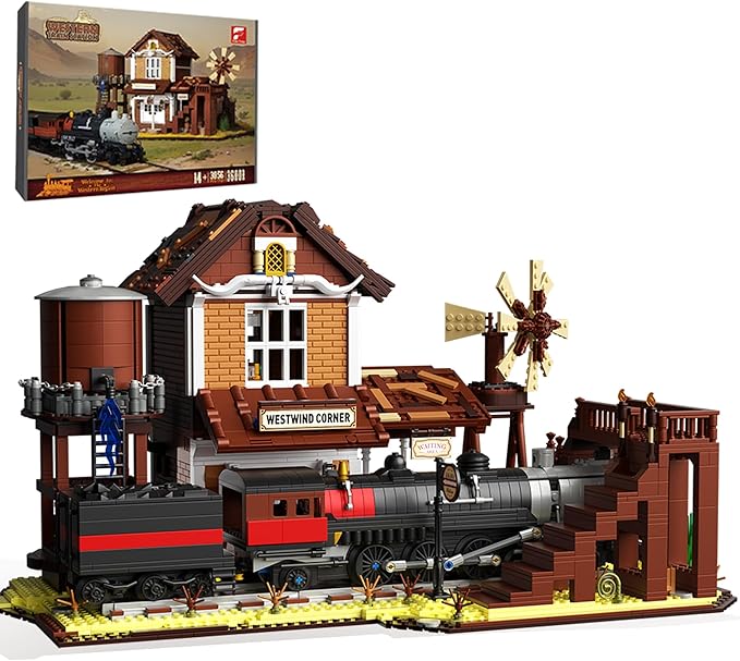 Western Train Station Building Set for Adults 3885 PCS West Steam Train Model Kit with Station Creative Collectible Home Décor Display Kit for Adults and Teens 14+