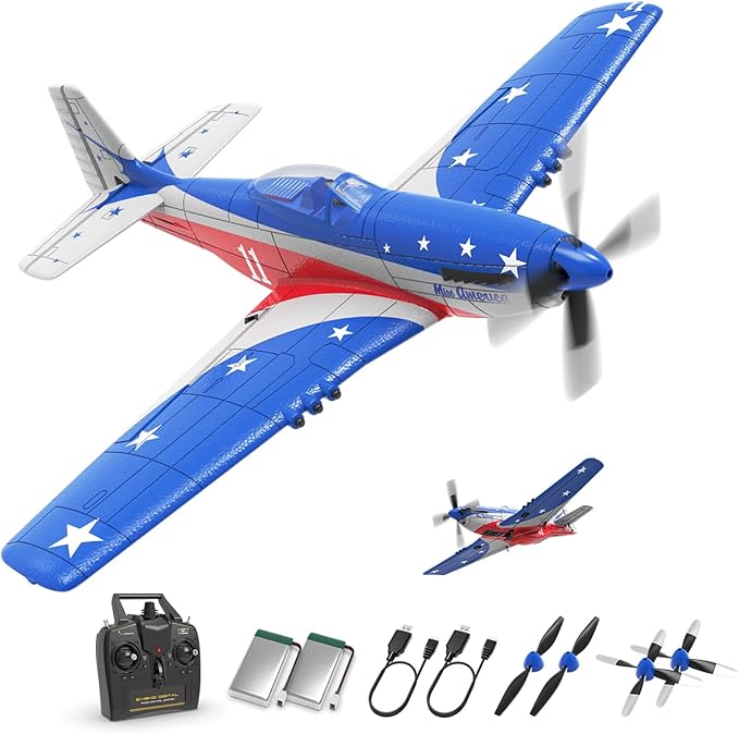 P51 Mustang RC Plane 4 Channel - 2.4G Remote Control Airplane for Adults with 3 Flight Modes to Learn RTF RC Airplane with X-Pilot Stabilization &amp One-Key Aerobatics for Beginners