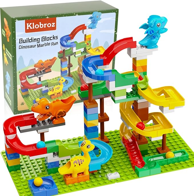 Building Blocks for Kids Toddlers 3 4 5 6 7 8+ Year Old 127-piece Large Classic Building Bricks Dinosaur Marble Run with 2 Baseplate for Boys Girls All Ages Compatible with All Major Brands