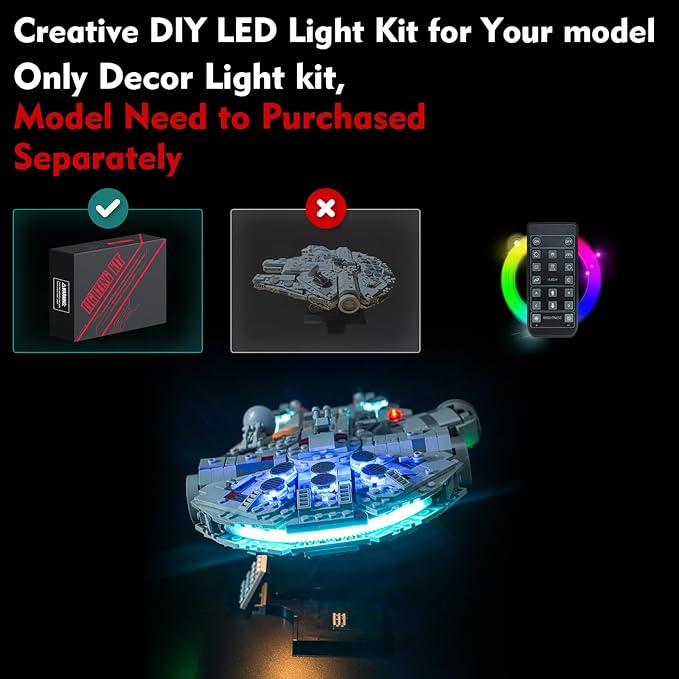 VONADO LED Light Kit Compatible with Lego Millennium Falcon 75375 25th Anniversary (No Models Only Light) Remote Control Creative Lighting Set Compatible with Lego Millennium Falcon Lego Set 75375