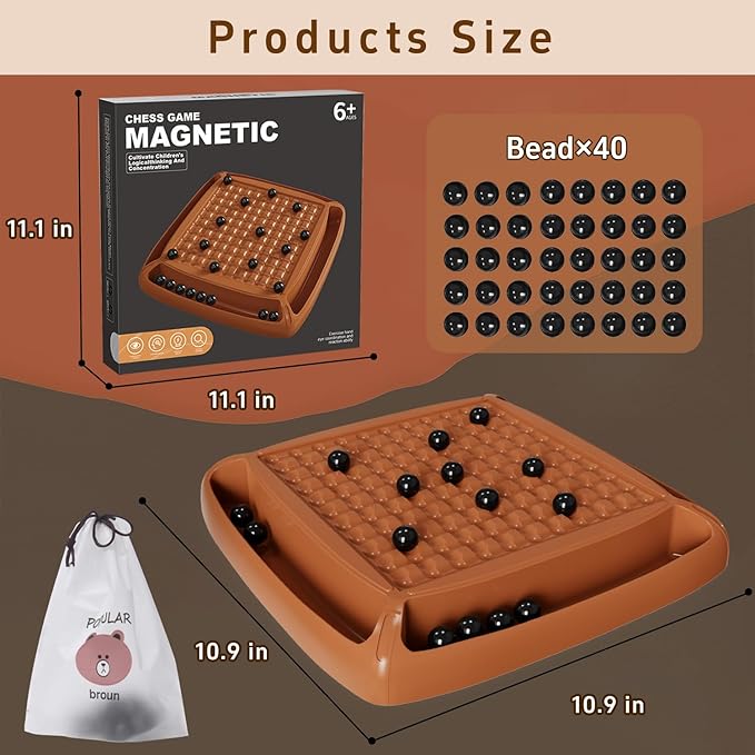 Magnet Game Magnetic Game Chess 40 Piceses Family Games for Kids and Adults Board Game for Kids 8-12 Family Games Night 2-4 Players Gifts for Teens Kid (Brown)