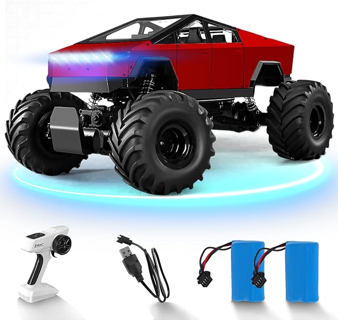 Remote Control Car 2.4Ghz 1/8 Scale Model Racing Car Toys Aluminum Alloy 4WD Off-Road Pickup Truck with LED Headlight and Rechargeable Battery Gifts for Adults Boys (Red)