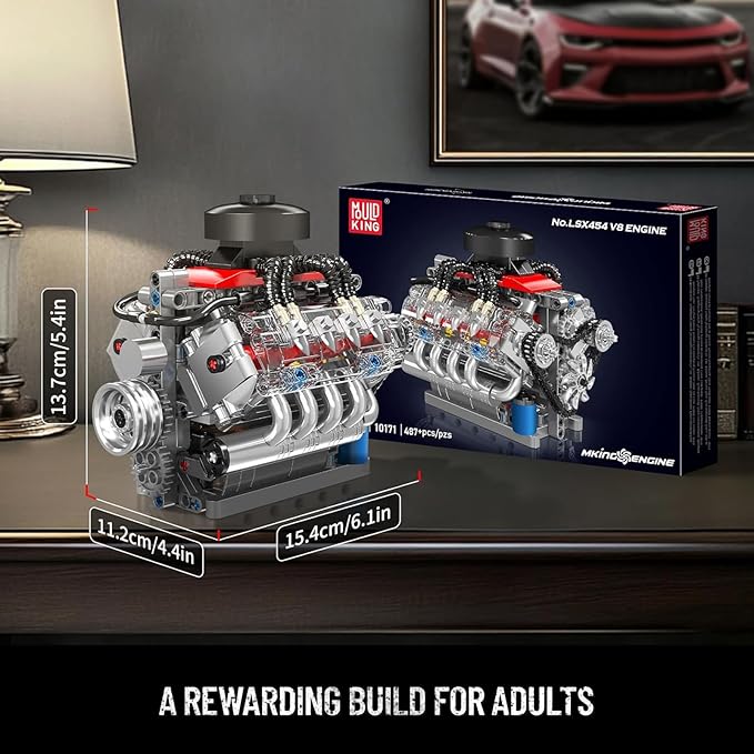 Mould King 10171 V8 Engine Building Blocks Sets V8 Engine Model kit That Run Build Your Own STEM Model Engine 8-Cylinder Car Engine Building Engineering Toys for Age 14+/Adults Collections(487+PCS)