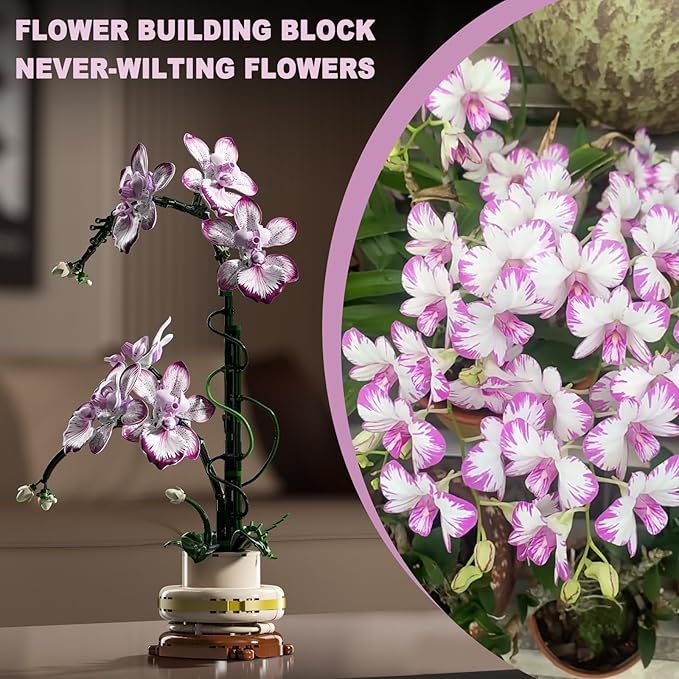 Flowers Toys Building Blocks Set with Vase Artificial Plants Building Blocks Collection Home&ampOffice Decor Gift for Adults Teen Girls