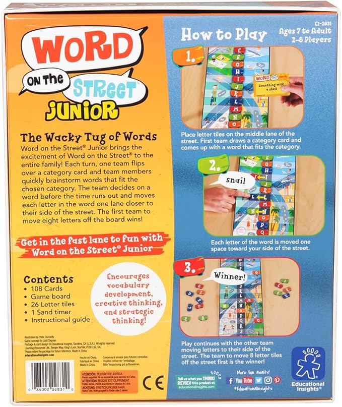 Educational Insights Word on the Street Junior - Family Board Games for Kids and Adults Word Game to Teach Vocabulary and Spelling  Fast-Paced Kids Games for Family Game Night