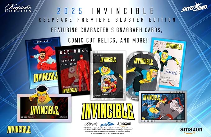 2025 Invincible Season 1 Keepsake Premiere Blaster: 8 Packs Per Box One Guaranteed Relic Chase Rare Autos and Patches