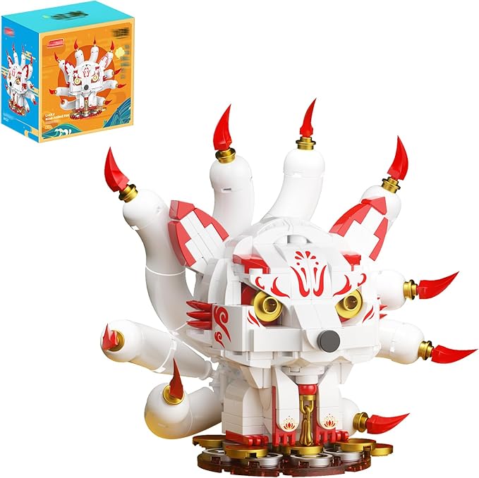 Mythical Nine-Tailed Fox Building Kit Poseable Tails Model Set for Desk Decor and Creative Gift