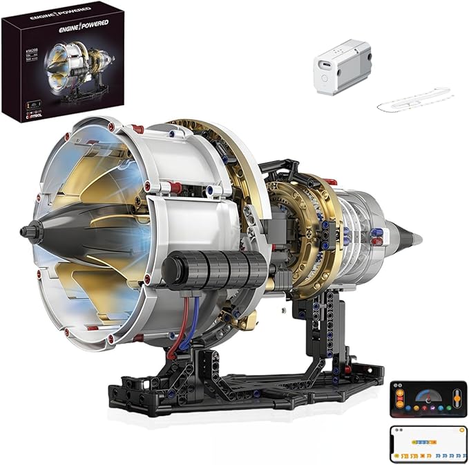 Aircraft Engine Model Kit that Runs - Jet Turbofan Visible Mini Engine with Motor &amp APP Control - Idea Mechanical Gifts Compatible with Lego AirplaneAerospace MOC Engineering Set for Adults