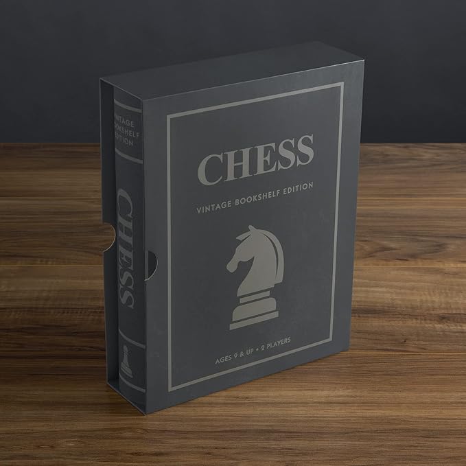WS Game Company Chess Vintage Bookshelf Edition Classic Strategy Game Set in Linen Wrapped Book Box &amp Slipcase - Full Size Folding Board Wooden Pieces - Chess Sets for Adults &amp Kids Ages 9+