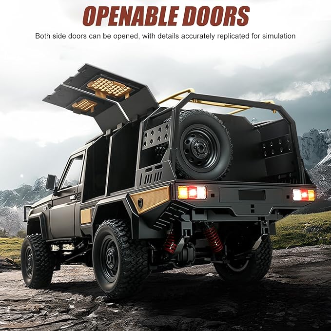 RC Crawler 1:12 Scale MN82 New Upgrades MN-82S 4WD LC79 Land Cruiser Rock Crawler with Lights Speed Adjustment Upgraded Trunk 2.4GHz RTR RC Rock Truck for Teens Adults-DIY Customization