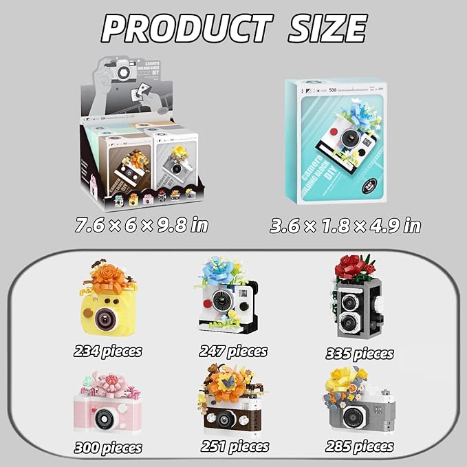 6 Mini Flowers Camera Micro Bricks Building SetMiniature Toys for Home Decor Creative Gifts for Adults Teens 14+ or Photography Fans 1652 Pieces