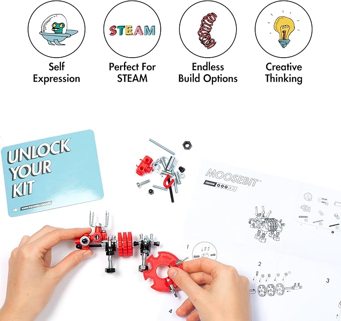 The Off Bits Erector Set: Animal Mini STEM Toys for Kids 6+ Toy Building Sets with Nuts &amp Bolts STEM Building Toys Gifts for Boys and Girls (Red Moose)