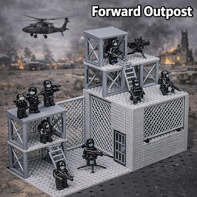 Military Scene Building Set - WW2 Military PrisonMilitary Watchtower Includes Closed Cage Halloween Jail T-Rex Scene 8 Ghost Police Figures