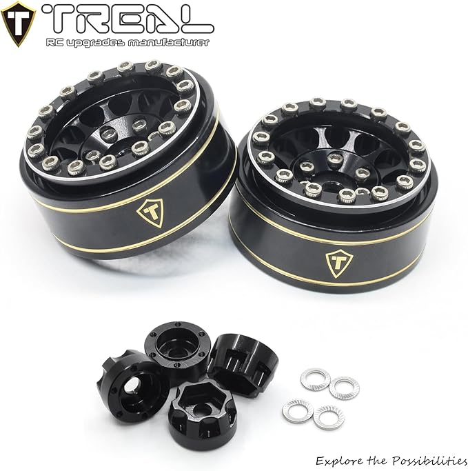 TREAL 1.0 Beadlock Wheels 12 Spokes Classic Rims (4P) for SCX24 AX24 FCX24 TRX4M 1/24 1/18 Crawler Car-Type I(Black)