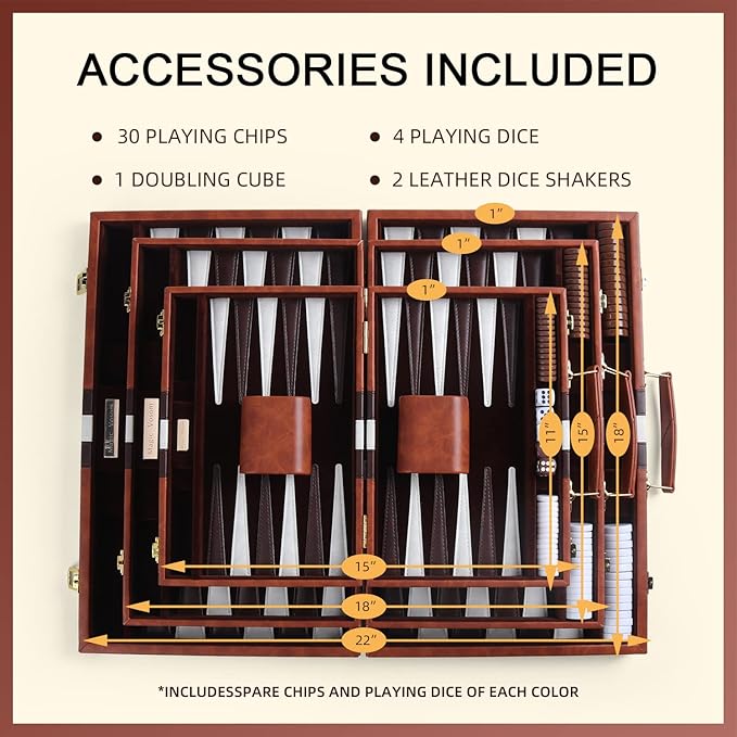 Travel Small 11 Inch Backgammon Set Classic Board Game with Leather Make Board Gift Package Portable Strategy Game Set for Adults Kids (Brown Small)