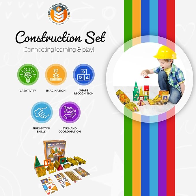 Tytan Tiles Pirate Ship &amp Island 60-Piece Magnetic Tiles Building Set Fun Kids’ STEM Toy Creative Play Shape &amp Pattern Recognition Fine Motor Skills Includes Storage Bag Ages 3 and Up