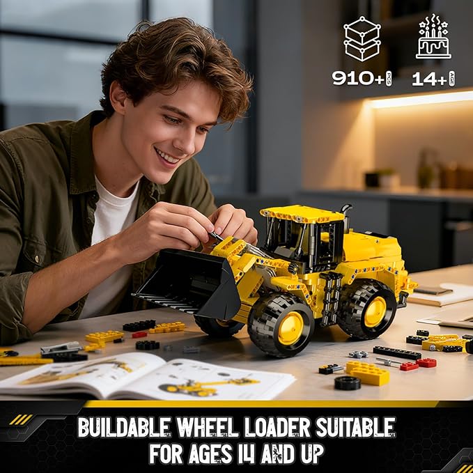 Mould King 17084 Wheel Loader Building Block Set Engineering Vehicle Toy to Build Bulldozer Model as Collectible and Display (910 Pieces)