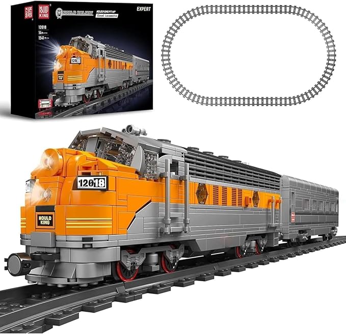 Mould King 12018 Train Building Block Kits MOC EMD F7 Internal Combustion Locomotive Model Building Blocks Set Gift for Age 14+/Adult (1541 Pieces with Rail/Motor APP Remote Control)