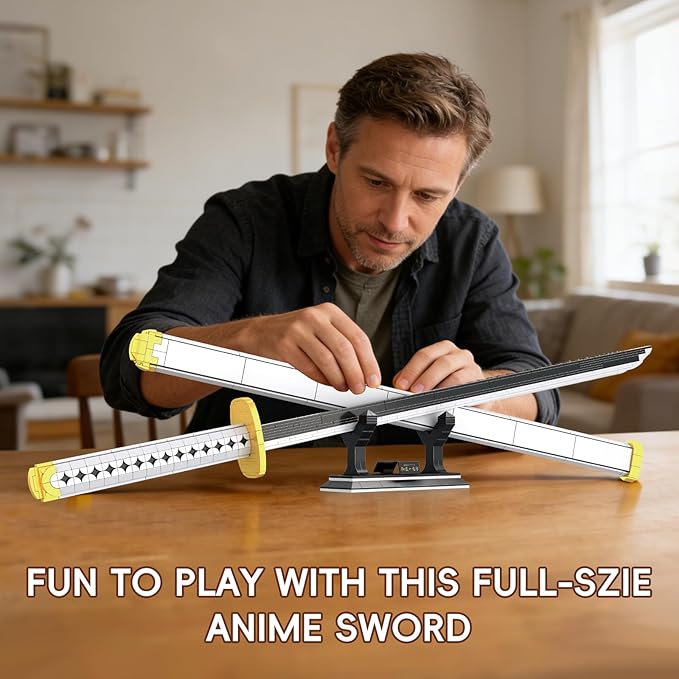 Anime Sword Building Set 806 Pieces White Katana Model with Scabbard &amp Stand 39 Inch Life Size Samurai Cosplay Prop Three-Sword Style Weapon Gift for Teens &amp Adults