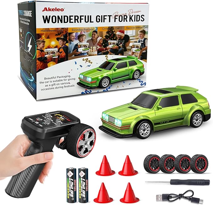 1/43 Mini RC Drift Car with Gyroscope 4WD Full Proportional RC Car 2.4GHZ Hobby Grade Remote Control Cars RTR Model Vehicle 20+KM/H High Speed for Hobbyists Kids Adults (Lime Green)