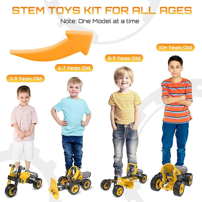 10 in 1 Kids STEM Building Toys Electric Building Blocks Toys Set for 5 6 7 8+ Year Old Boy Educational STEM Learning Construction Excavator Kit for Kids Age 4-8 5-7 6-8 8-10