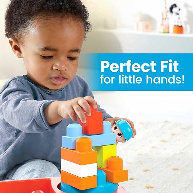 Mega Bloks First Builders Toddler Building Toy Set Block Spinning Wagon with 20 Pieces and Storage 1 Figure Ages 1+ Years