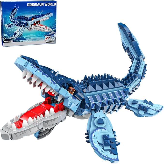 Mosasaurus Dinosaur Building Set 805 Pieces Realistic Prehistoric Marine Reptile Model Ocean Predator Construction Toy with Articulated Jaw &amp Fins Jurassic Animal Gift for Teens &amp Adults