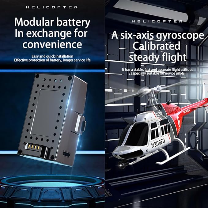 RC ERA C138 1/33 Scale 206 Helicopter for Adult 2.4G 6CH No Aileron Helicopter with Altitude Hold and Optical Flow Positioning 1 Battery (RTF Version/Red&ampBlack&ampWhite)