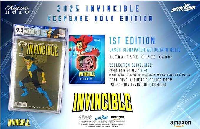 2025 Invincible Season 1 Keepsake Holo Breaker Box Breakers Edition 2 Packs Per Box Holo Mirror Cards Relics Case-Based Inserts 600-Card Checklist