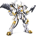 HIGH GODO Mech Robot Building Blocks Set for Adults Flexible Cool White Tiger Warrior Model Kit with Two-Handed Axes Weapon Toy Playset 679 Pieces Creative Mythical Ninja Gifts for Man Teens 14+