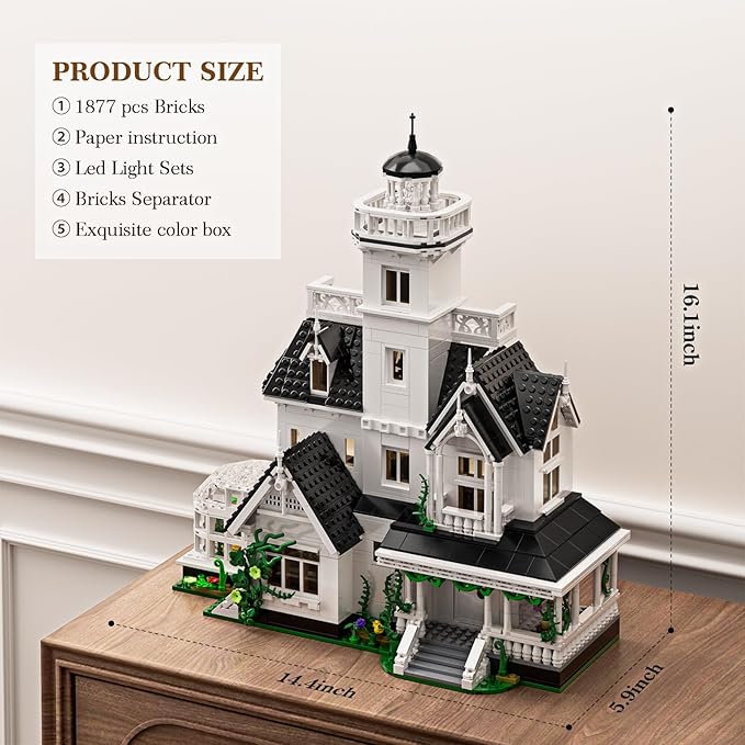 Magic House Building Set with LED Light Owens House Blocks Toy Creator Architecture Model Building Kit Compatible with Lego Horror House Home Office Decor Gift for Adults (1877PCS)