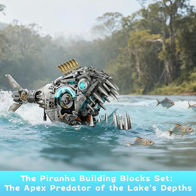 Steampunk Mechanical Piranha Building Set for Adults Creative Killer Fish Animal Collection Toy for Home Office Decor STEM Gift for Teens Boys 14+ (1085PCS)