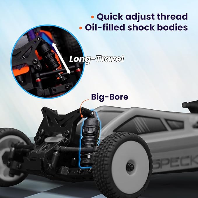 HOBBYPLUS Speck B 1/24 2WD Mini RC Car - RTR RC Buggy Fast Mini Racing Buggy Brushless Ready with Oil-Filled Shocks – Fun Indoor Remote Control Car Racing Vehicles for Adults (Razor Orange)