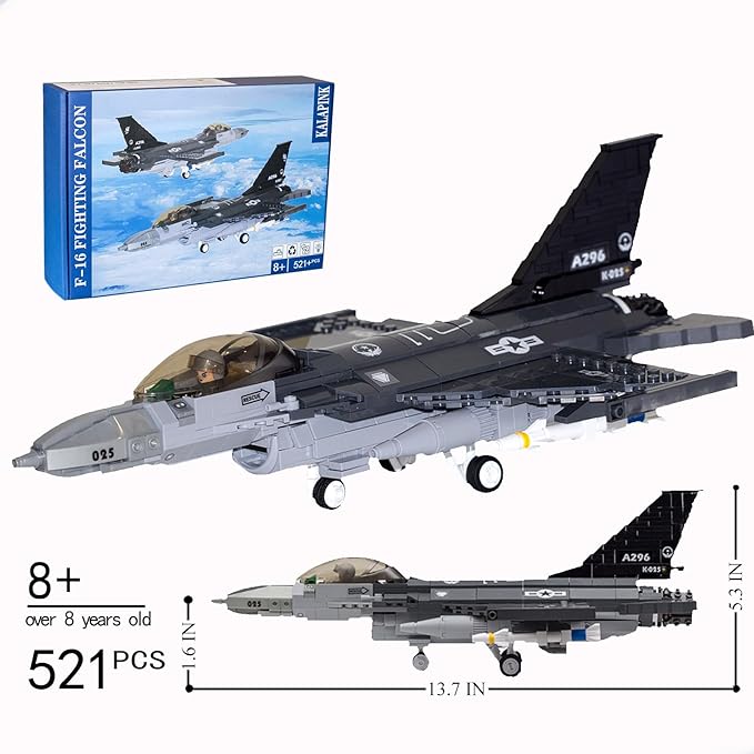 F16 Fighter Jet Model Military Plane Building Blocks Set (521 Pieces) for Army Airplane Lovers Kids (8+Years) and Adults