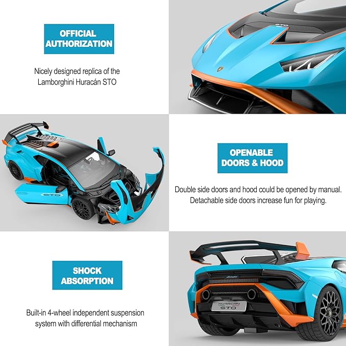 RASTAR Lamborghini RC Car 1/14 Lamborghini Huracán STO Model Car 2.4Ghz Blue Remote Control Toy Car for Boys