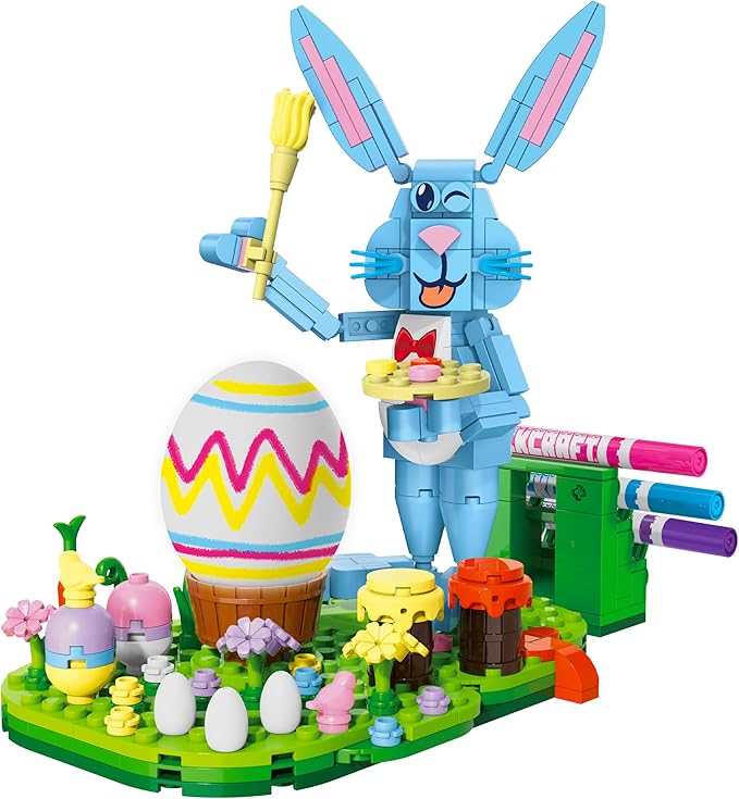 Brickcraft Bricktanicals Bunny Artist Building Brick Set - 310 Piece Easter Rabbit Kit with 4 Color Markers Egg Decorating Spring Decor Display Kids Arts Crafts Activity Ages 8+ Gift for Boys Girls