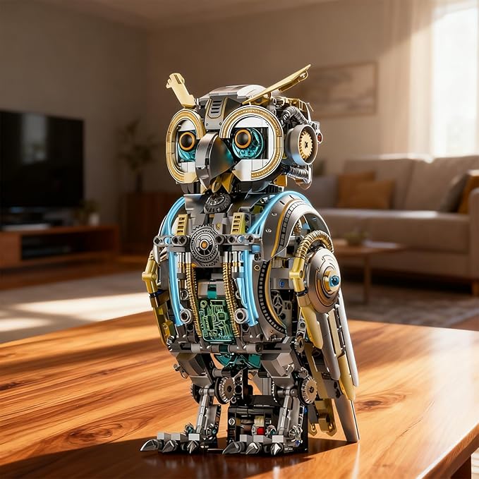 Mechanical Owl Building Blocks Hand-Crank or Electric Powered Moving Snake Engineering Construction Set for Kids and Adults Detailed Mechanical Model with Gears and Lights