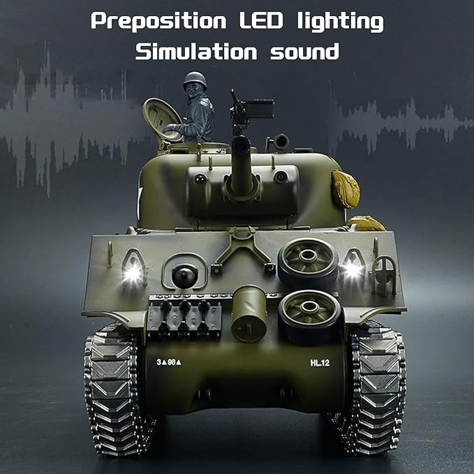 Henglong 1:16 US M4A3 Sherman RC Main Battle Tank 2.4Ghz Remote Control Metal Tank for Adults Model Toy (Professional Version)