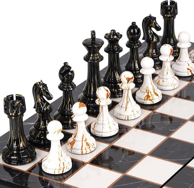 15 Large Chess Set for Adults with Weighted Acrylic Chess Pieces 3.5 King &amp Portable Folding Marbling Wooden Chess Board Travel Chess Sets Family Board Game Gift – Elegant Classic Chess Game